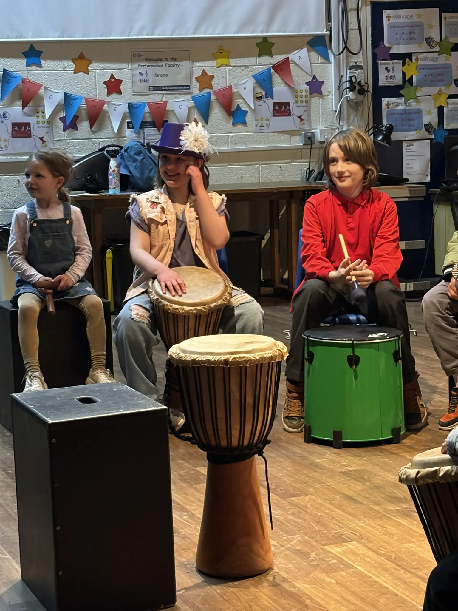 Children learning percussion together